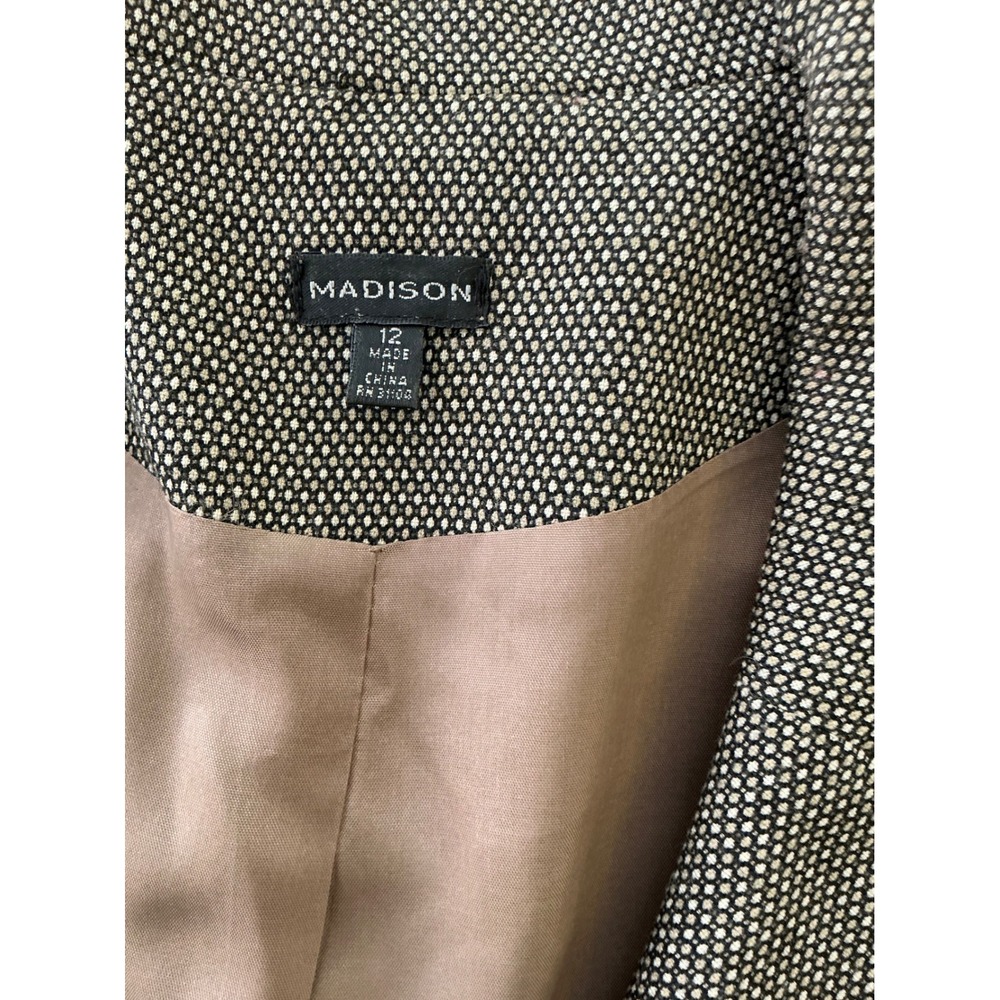 Madison Blazer Women 12 Brown Excellent Ruffle Peplum Career - Picture 3 of 5